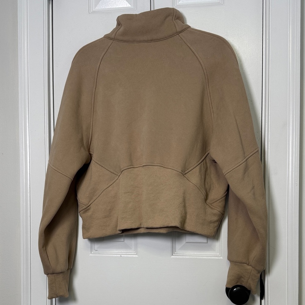 AEMI + CO Cropped Half Zip Pullover Neutral Cozy Kangaroo Pocket Large - Picture 6 of 7